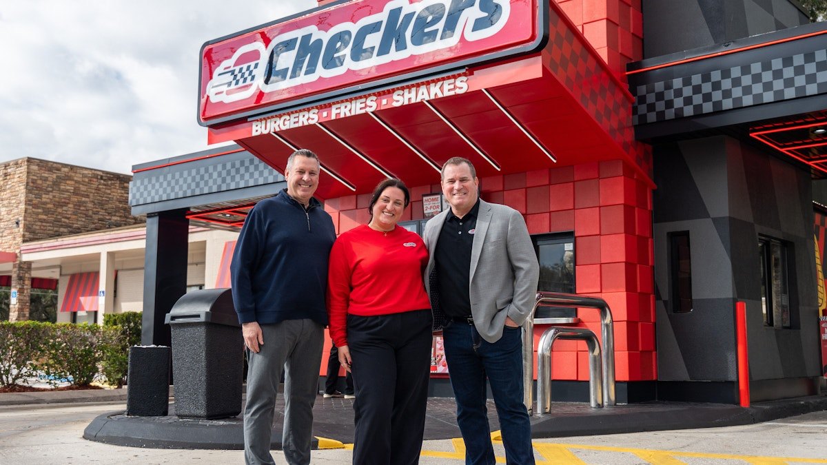 Checkers restaurant exterior with team members and refreshed branding